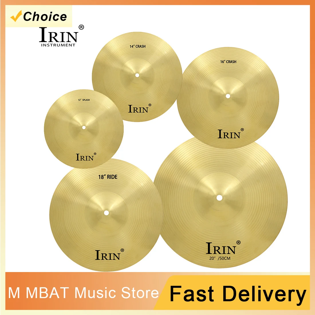 IRIN الصنج النحاسي 8/10/12/12/18/20 بوصة سبائك النحاس تحطم ركوب مرحبا قبعة الصنج للاعبي قرع الطبل المبتدئين #1