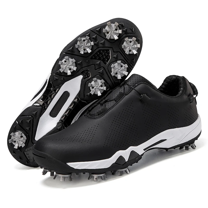 Zapatos de Golf deportivos para hombre y mujer, zapatillas de deporte para caminar de cuero, color blanco y negro, talla grande