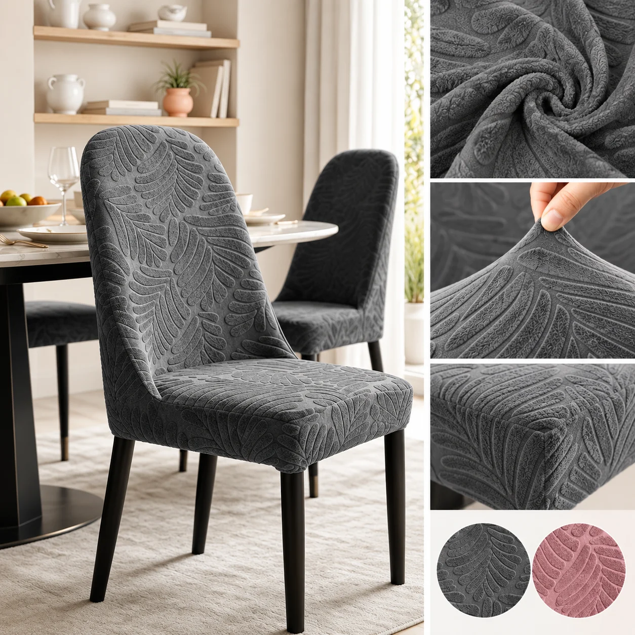 1PC Solid Color Jacquard Skirt Hem Chair Cover for All Seasons Ideal for Living Dining Rooms And Home Use