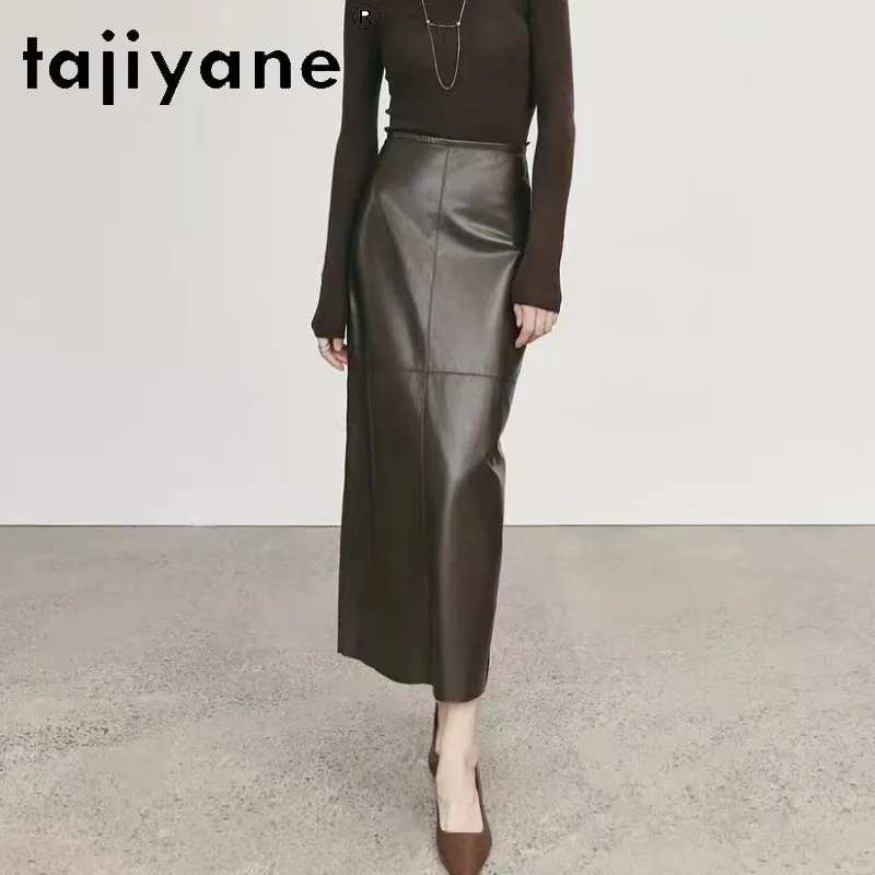 TAJIYANE Genuine Leather Skirt Top Layer Vegetable Tanned Sheepskin Women's Skirts Midi Skirt High Waist Bodycon Skirts of Woman