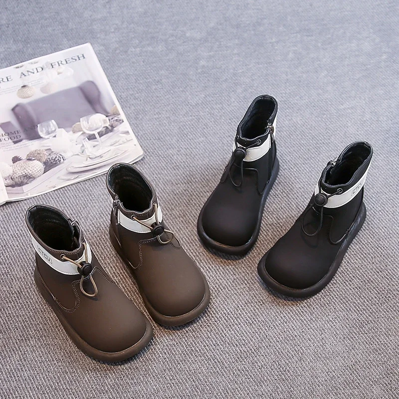 

Детские ботильоны с веревкой и боковой молнией, детские полусапожки, непромокаемые, осень-зима 2022, новые кожаные ботинки для мальчиков и девочек на мягкой подошве