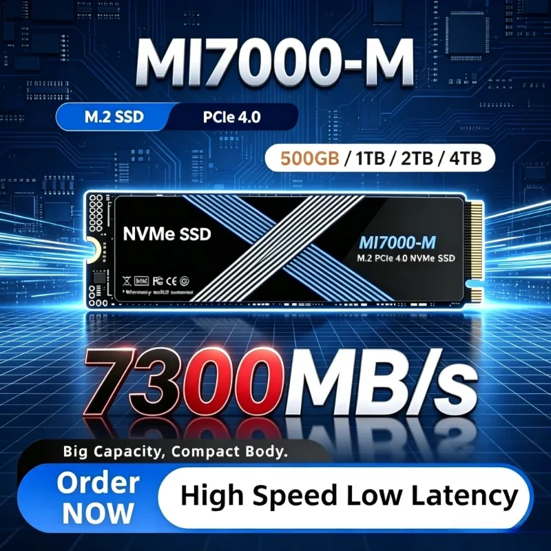 MI7000-M M.2 SSD Hard Disk, 500GB 1TB 2TB 4TB, 7300MB/s NVMe M2 SSD, PCIe 4.0 Internal Solid State Drive, For Laptop Desktop PC.