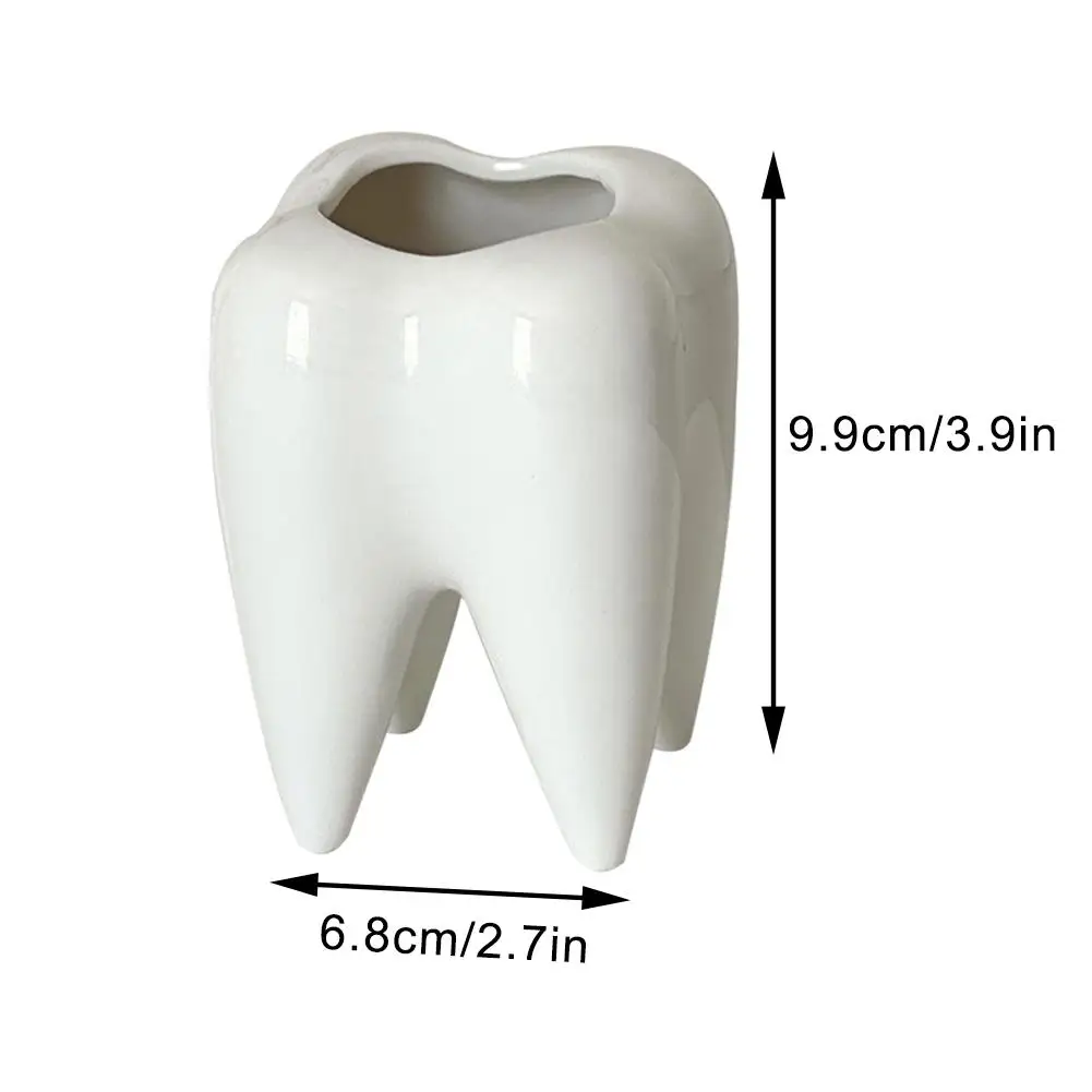 Tooth Shaped Tabletop Ceramic Flowerpot Home Furnishings Toothbrush Holder Cute Cactus Pot Pen Holder Desk Pens Stand Organizer