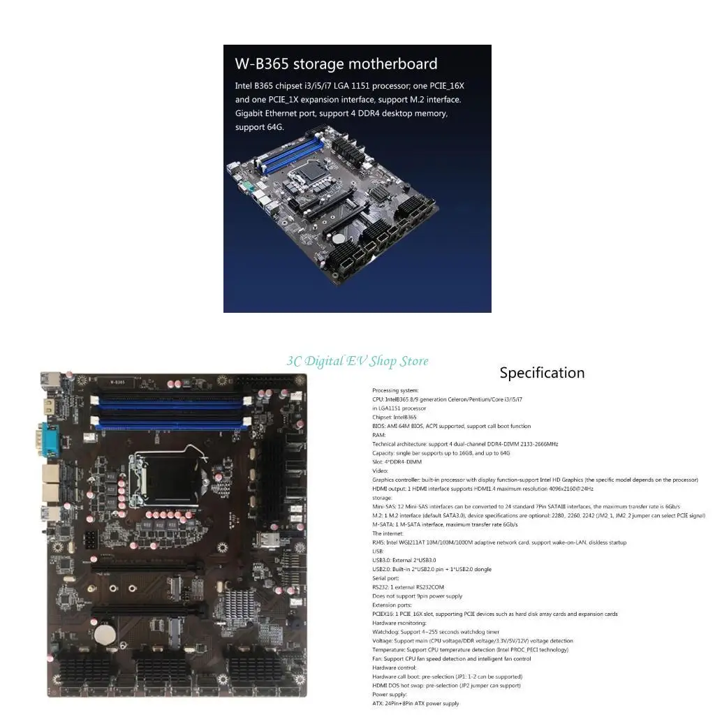 

E74D B365 LGA1151 Материнская плата для настольных ПК 64G DDR4 Sodimm для майнинга криптовалют