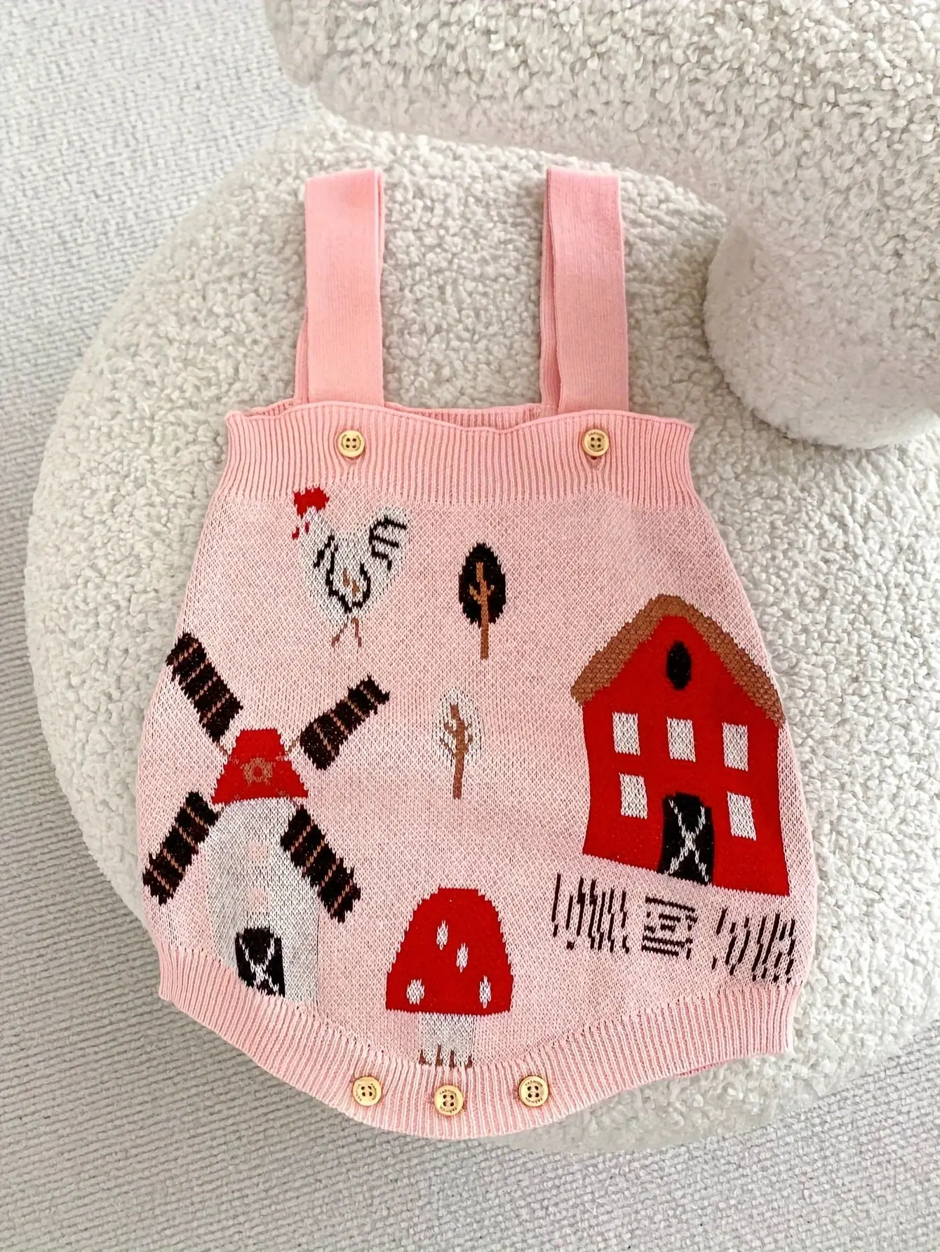 

Spring and Autumn New Baby Clothing 0-3 Year Old Female Baby Windmill Jacquard Knitted Straps Ha Yi Sweater