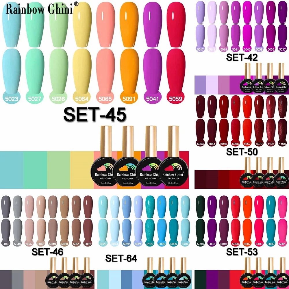 Rainbow Ghini 15ML 8Pcs/Set Nude Glitter Gel Nail Polish High Quality Colorful Nail UV LED Hybrid Gel Varnish All For Manicure