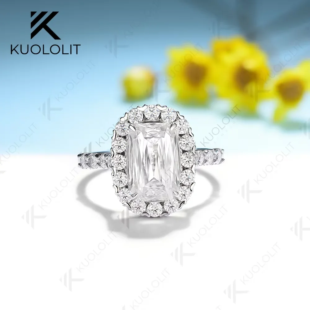 Kuololit 4CT متقاطع مويسانيتي الدائري للنساء الصلبة 18K 14K 10K الذهب Enlong وسادة قطع الدائري لهدايا المناسبات الخطوبة