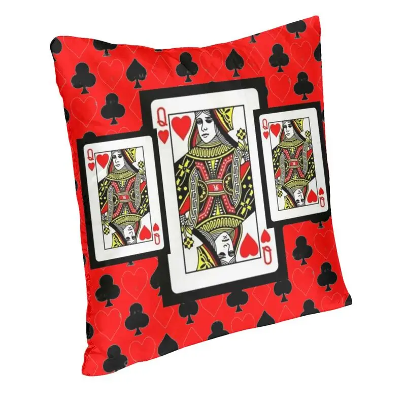 Queen Of Hearts Poker Square Pillow Cover Home Decorative Casino Night Playing Card Cushions Throw Pillow for Living Room