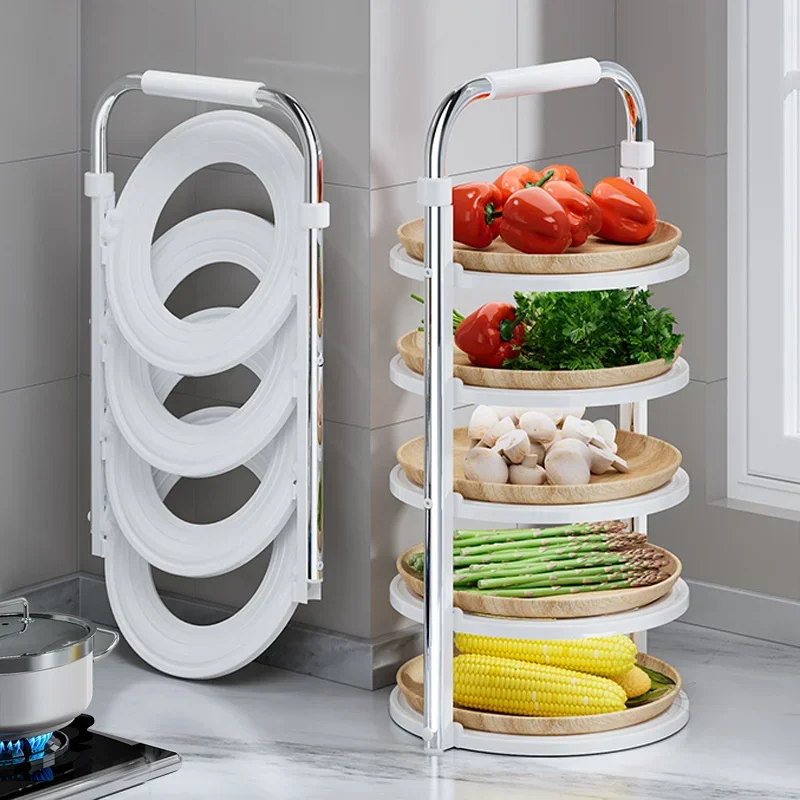 Kitchen Dishes Storage Shelf Folding Multi-layer Household Dishes Storage System Creative Hot Pot With Dishes Cutlery Holder