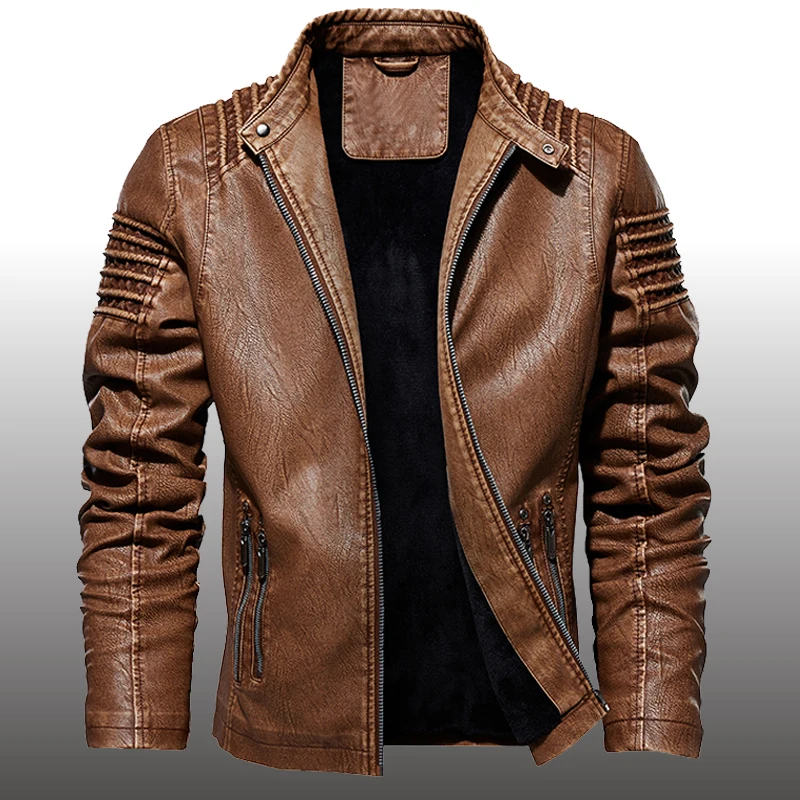 

Brand Winter Thick Fleece Pu Leather Jacket Men Autumn Casual Solid Clothes Soft Motorcycle Outerwear Coats Jaqueta Masculinas