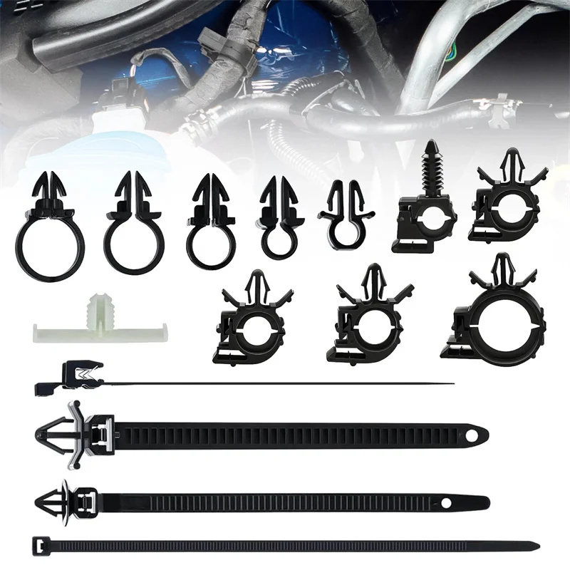

200pcs Car Wire Loom Routing Clips Push Mount Cable Tie Assortment 15 Sizes Car Harness Routing Clips