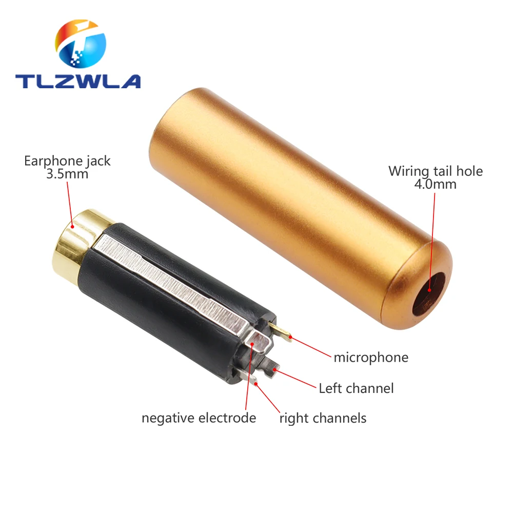 3.5mm 4Poles Stereo Female Plug Jack Connector Gold Plated Audio Soldering DIY Type Connector