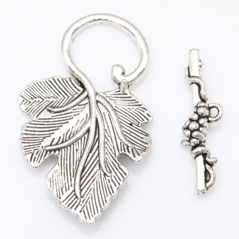 Wholesale 10Set Tibetan Silver plated Grape Leaf Toggle Clasps Connectors Grapes Clasps Hooks for Jewelry Making DIY