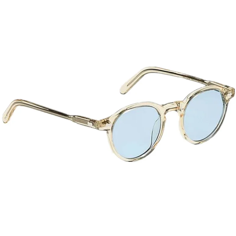 

New Qua Johnny Depp Small Round Sunglasses UV400 46-23-145Unisex Retro-Vintage Miltz Clear-Yellow Frame Women Fulltinted GOGGLES