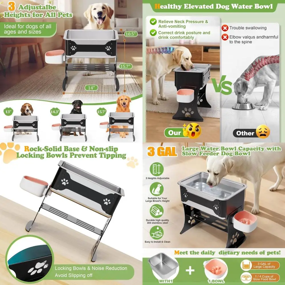 

3 Gallon Elevated Large Dog Water Bowl, 3 Height Adjustable Stainless Steel Raised Dog Water Bowl Stand for Large Breed, Metal P