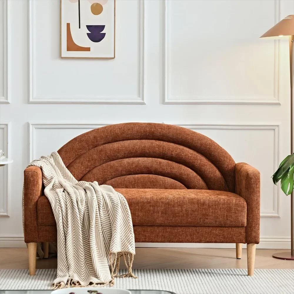 

Stylish Rainbow 2-Seater Sofa, Sturdy Solid Wood Legs for Studio, Bedroom, Mid-Century Modern Loveseat with Premium Linen Fabric