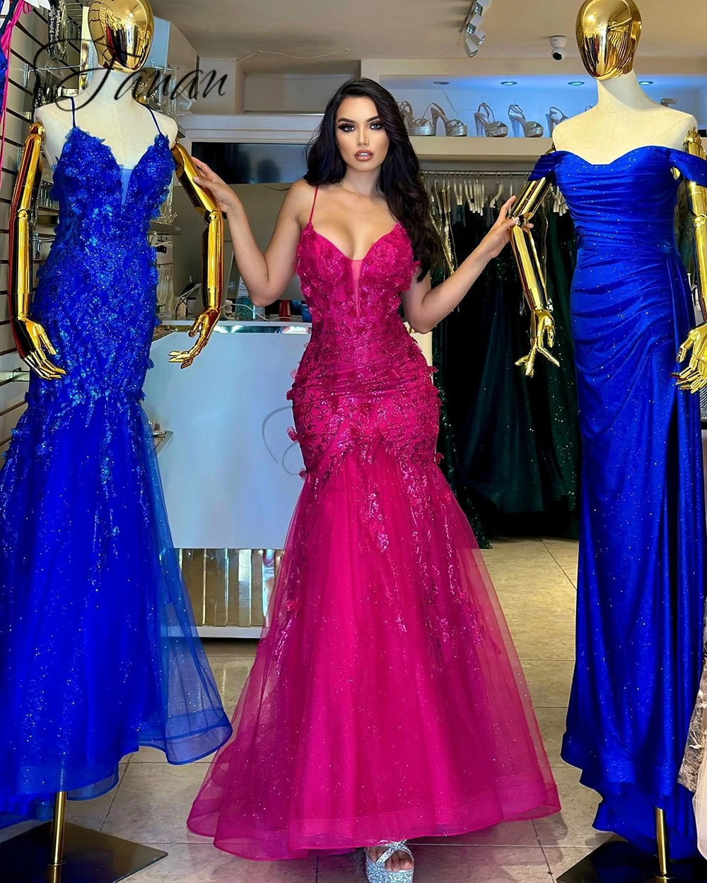 Customized Mermaid Dresses Lace Illusion Prom Gown Spaghetti Strap Tulle Skirt Sweetheart Neck Evening  فساتين السهرة 2023 جديده