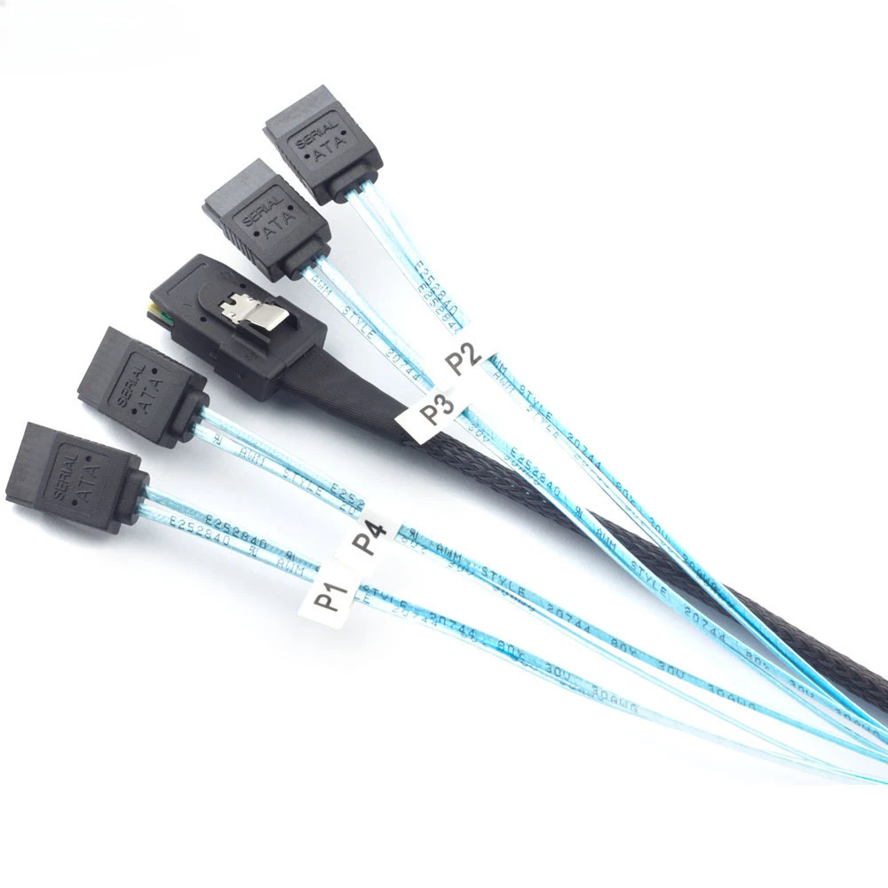 SAS SATA Cable Mini-SAS SFF-8087 To 4 SATA Cable Mini SAS 4i SFF8087 36P To 4 SATA 7P Cable 12Gbps 50cm Hard Drive Data