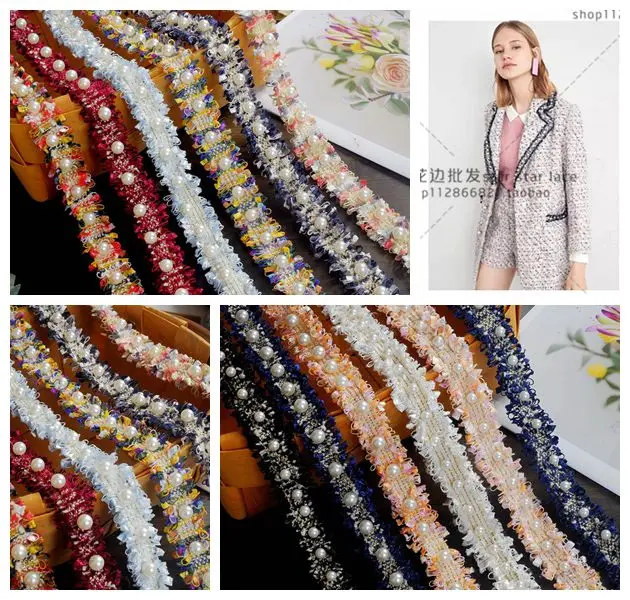 3 Yards Vintage Nylon Pearl Beaded Embroidered Lace Ribbon Trim African Lace Fabric Handmade Costume Dress Sewing Supplies