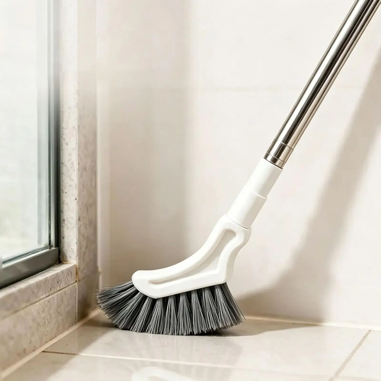 Floor Scrub Brush Telescopic Pole Narrow Head Elastic Bristles Long Handle Floor Scrubber Brush for Wall Deck Kitchen Bathtub