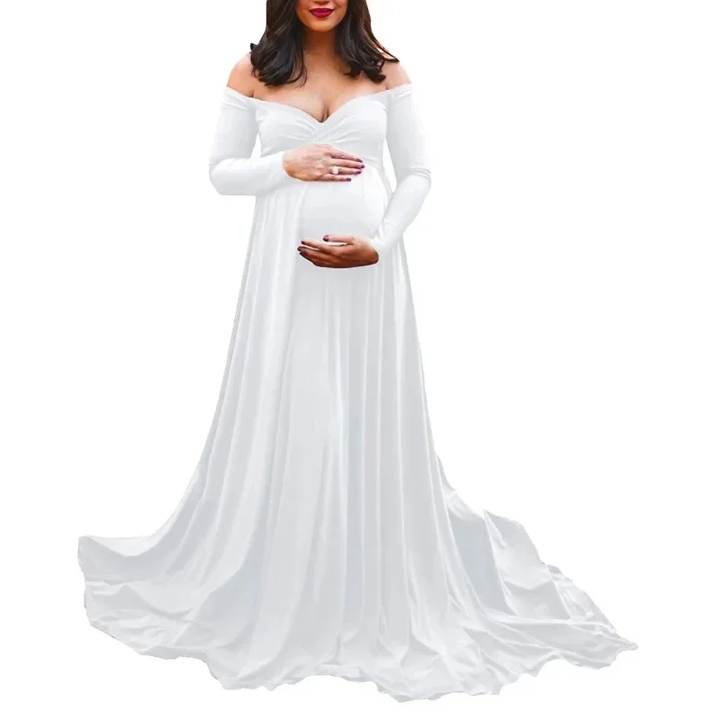 

Pregnant Dress for Photography photo shoot Women Maternity Clothes Summer Off Shoulder Long Sleeve Long Pregnancy Dresses