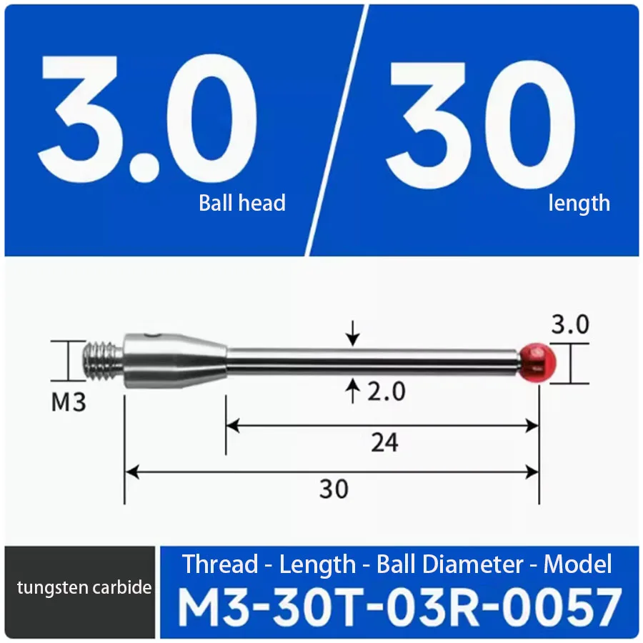 

M3 three coordinate measuring needle tungsten steel measuring needle CNC machine Renishaw probe three-dimensional contact needle