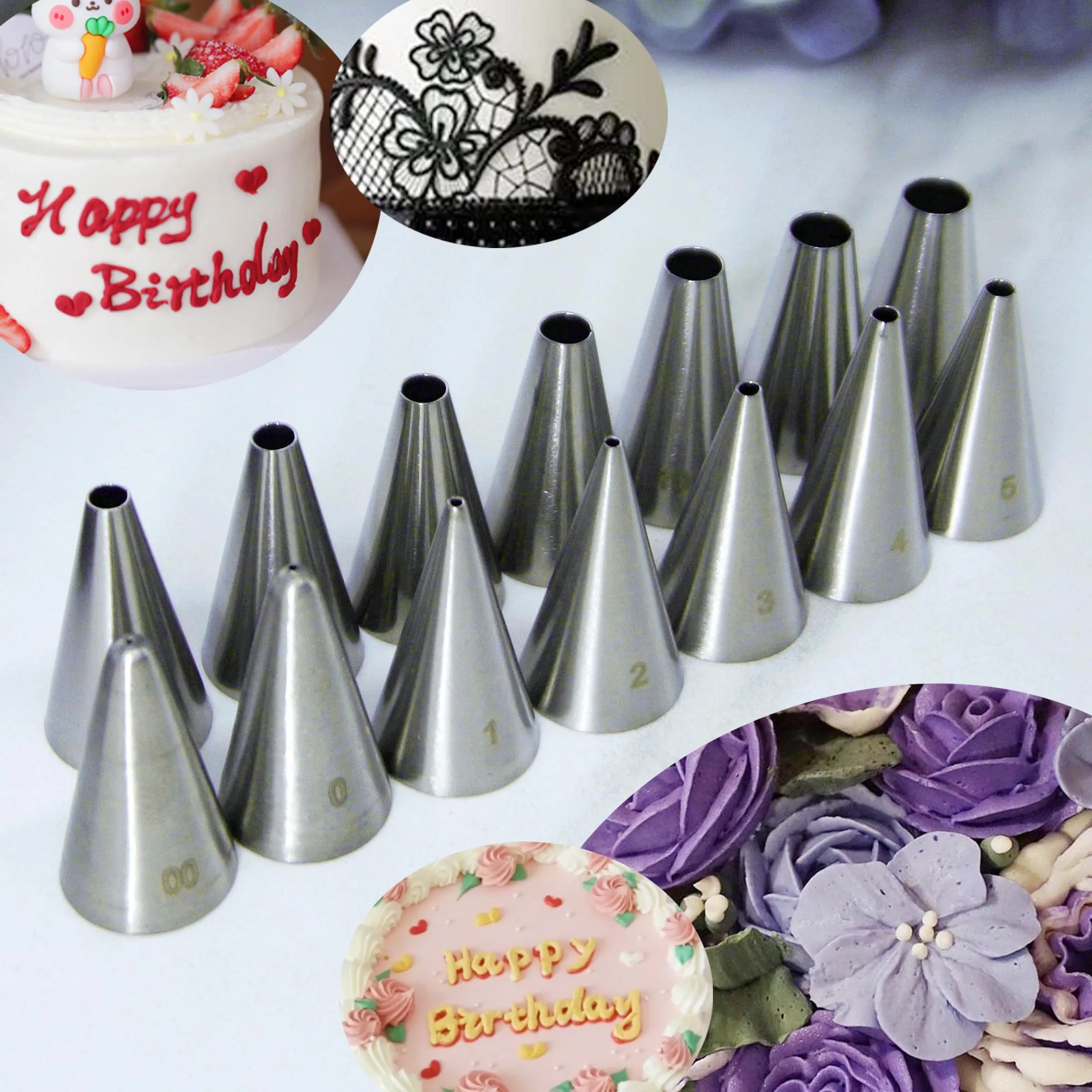 00-12 Roundness piping nozzle Freehand painting Lace cartoon graph Birthday Font Blessing Baking tool macarons Cake decoration