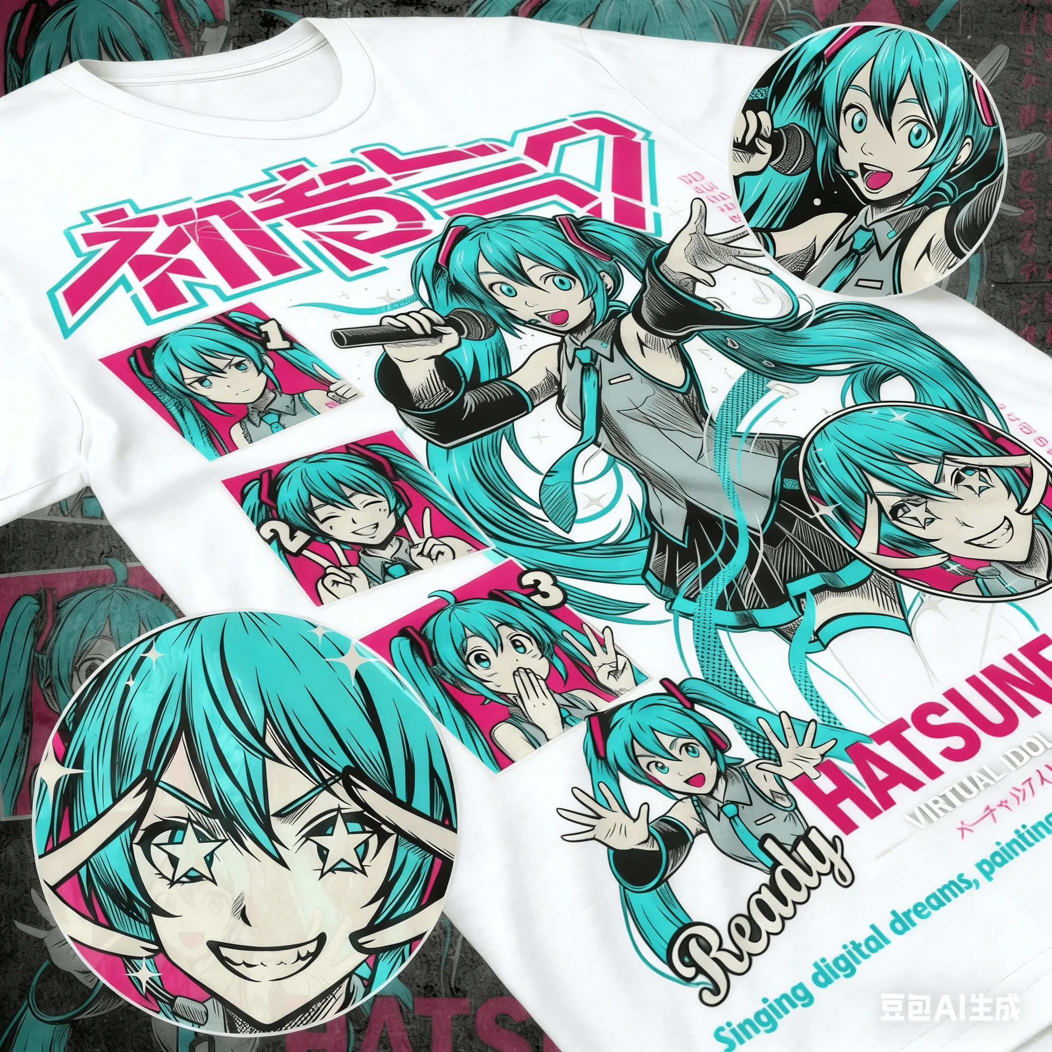 Camiseta Hatsune Miku 2026 de Estilo Cibernético con Diseño de Panel Cómico + Impresión 3D de Neón de Alta Saturación, Imprescindible para los Fans del Ídolo Virtual