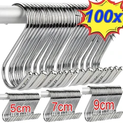 10-100pcs Stainless Steel S-Shape Hooks Multi-function Hanging Hook for Clothes Bags Towel Kitchen Bathroom Storage Rack Holders