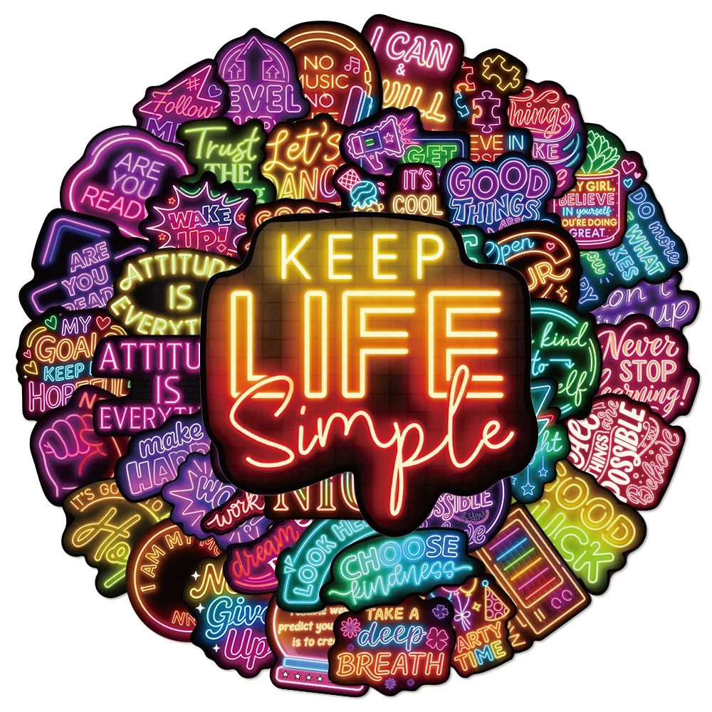 

10/30/50pcs Positive Affirmation Quote Neon Light Stickers Motivational Phrase Sticker DIY Stationery Laptop Phone Cartoon Decal