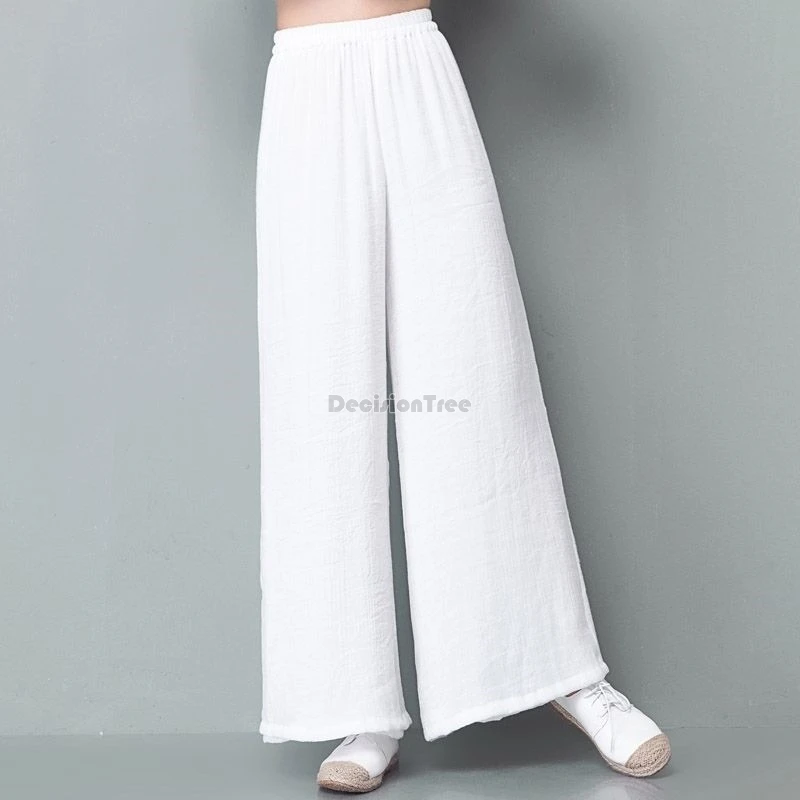 

2024 summer retro casual daily loose pants chinese tang dynasty solid color cotton linen pants draping wide leg women's wearing