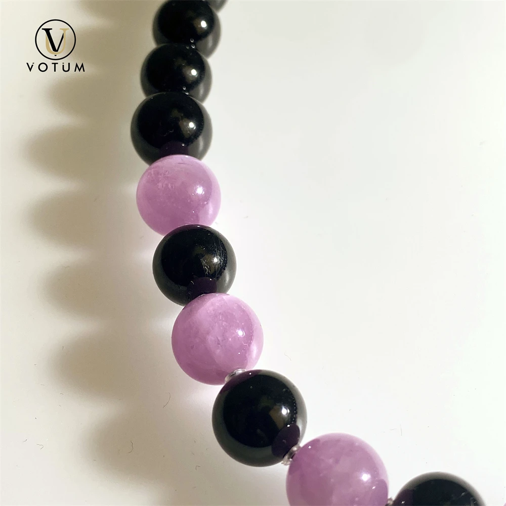 Votum Natural Black Tourmaline Kunzite Beaded Choker Necklace for Unisex Punk Style Crystal Healing Energy Protection Jewelry