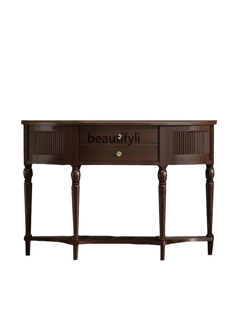 

X188 American-Style Solid Wood Semicircle Hallway Retro Small Side Cabinet Sofa Back Table Living Room Decoration Display Cabine