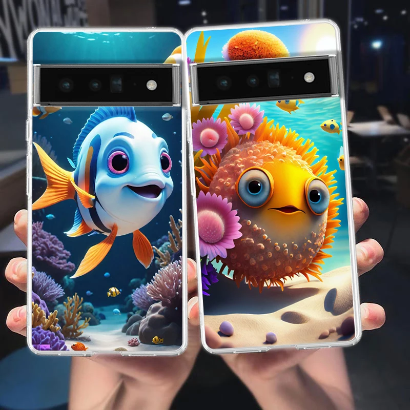 

Phone Case Cover for Google Pixel 9,8,7,6,5,4,4XL,7A,6A,5A,4A,3A,Pro,XL,5G Transparent Soft TPU Shell Cartoon Autumn Fish Capas