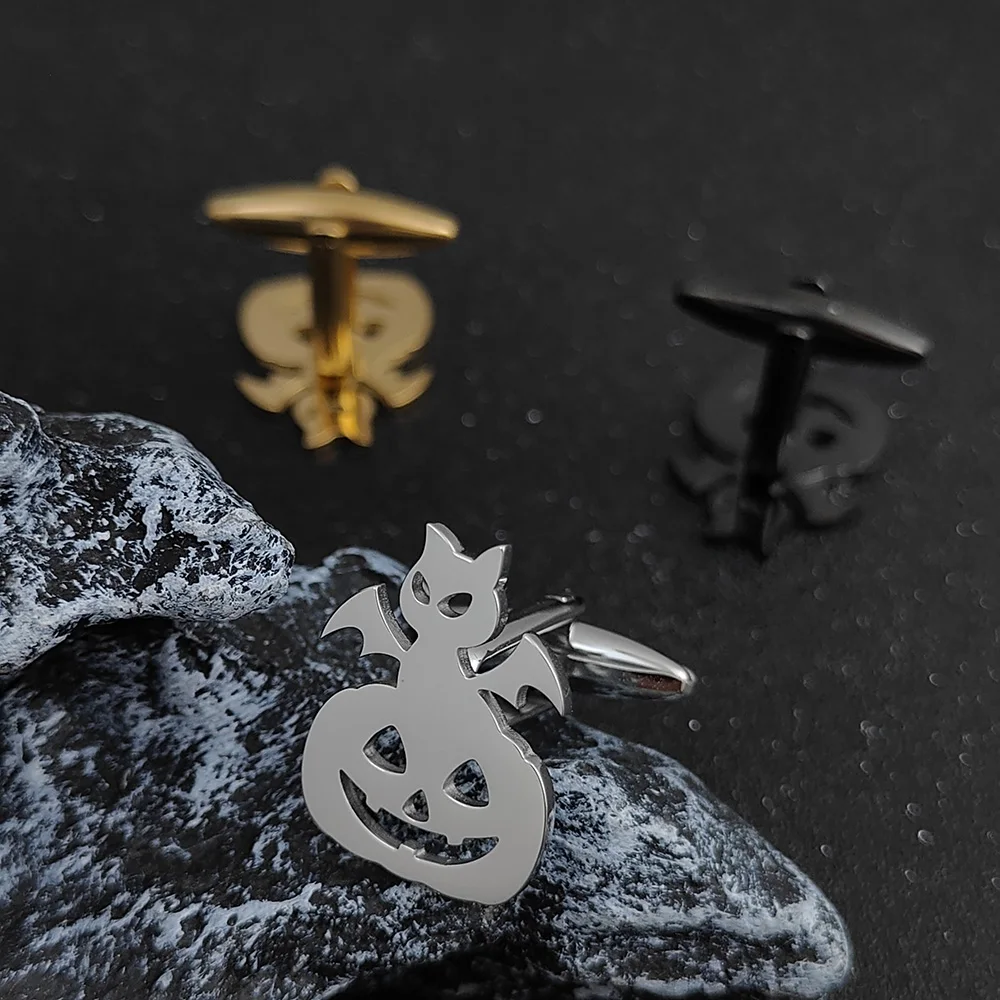 男性用ハロウィーンドアランタンバットカフリンクス,ステンレス鋼要素,ヒップホップスタイル,カーニバルダンスコスチュームアクセサリー