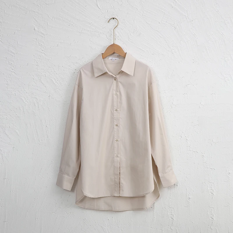 Elegant 100% Cotton Oversized Women\'S Shirt Vintage Turn Down Collar Sleeve Button Up Office Lady Shirts Korean Fashion Blouses