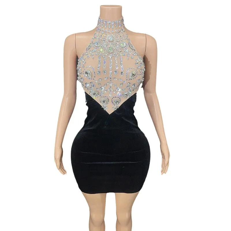 Bling Diamond Halter New Fashion Women Party Mini Dress Abiti da sera di lusso Abiti per le donne Party Abito da prestazione di fascia alta