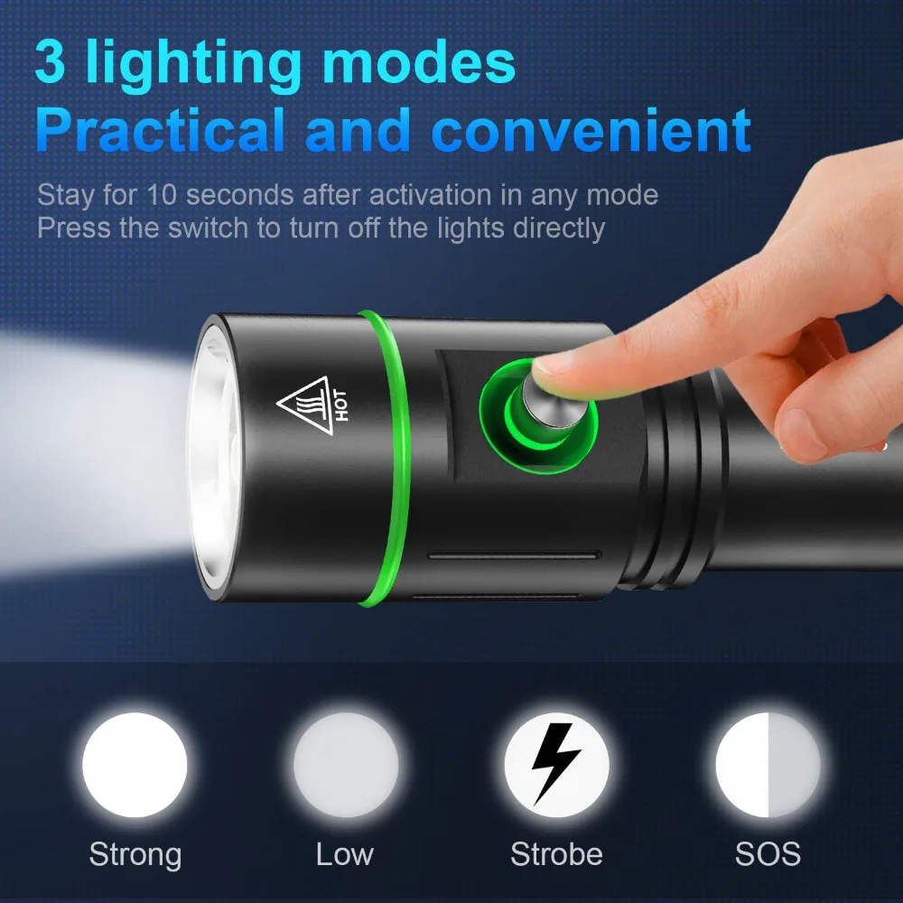 20000LM 5000mah Upgrade Scuba Diving Flashlight Powerful 80M Underwater Lantern Rechargeable Dive Torch IPX8 Waterproof LED Lamp