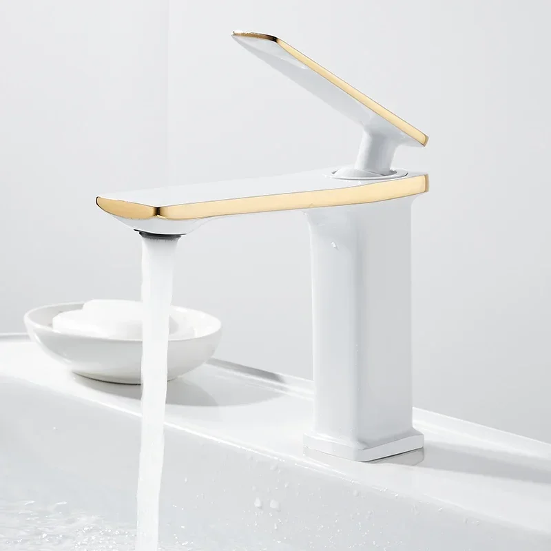 

Bathroom Basin Faucet - White/Gold/Black/Chrome Brass, Deck Mounted Single Handle, Hot/Cold Spray