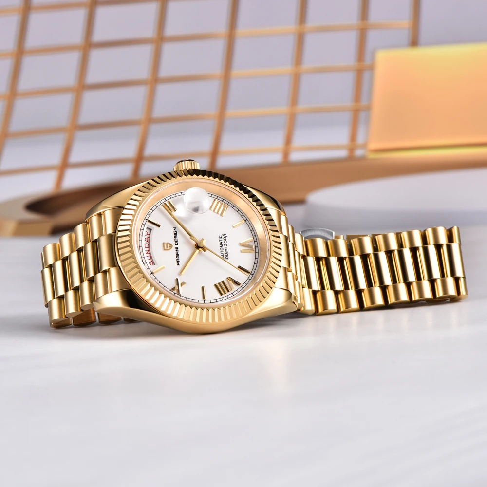 PAGANI DESIGN ساعات 2025 جديد الذهب الأبيض DD40 ساعة ميكانيكية فاخرة للرجال الفولاذ المقاوم للصدأ الياقوت كريستال ساعة أوتوماتيكية