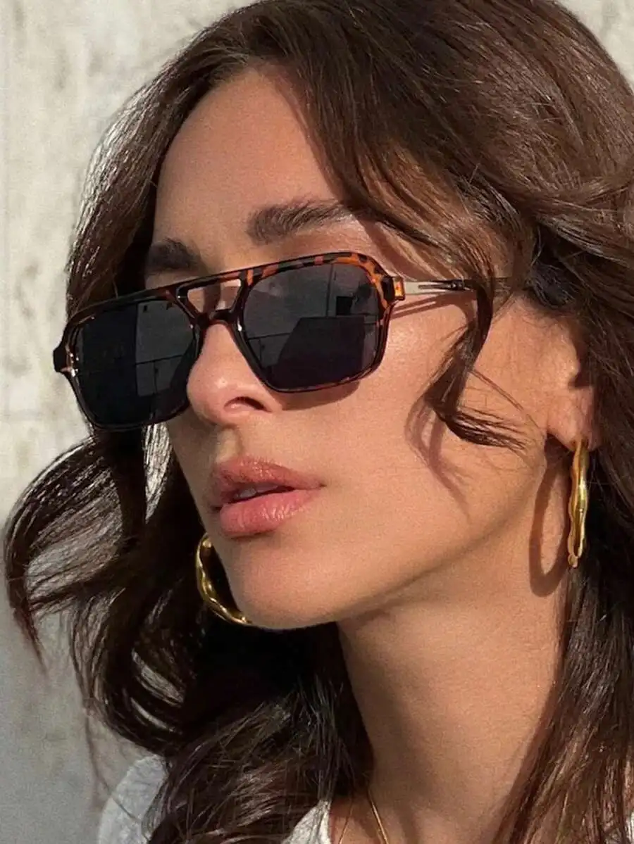 1 Pair Women's Bohemian Style Fashion Vintage Aviator Fashion Glasses, Suitable For Vacation And Daily Wear