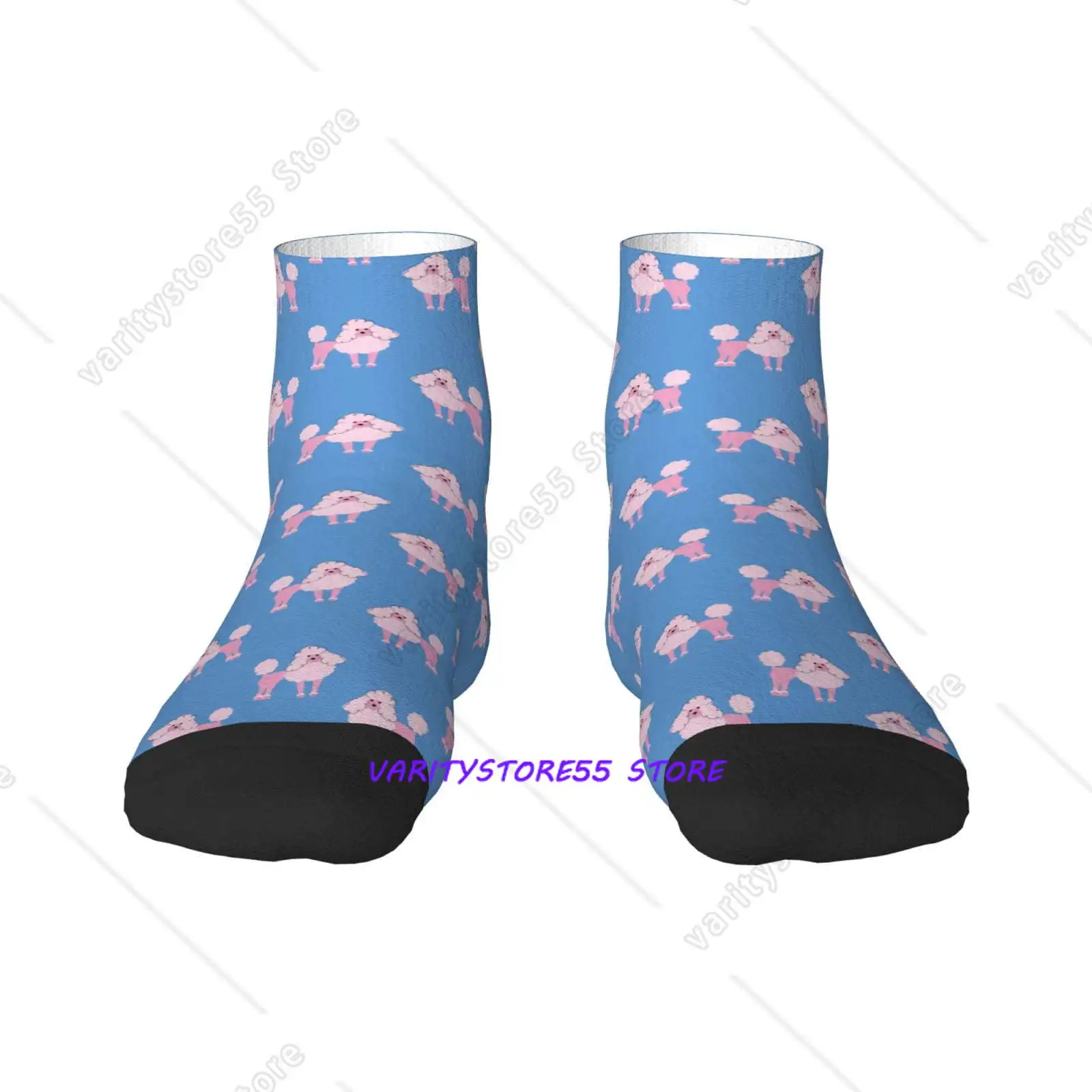 

Cute Poodle Dog Pattern Crew SocksToe Seamed Ankle Cushioned Breathable Athletic Crew Sports Socks