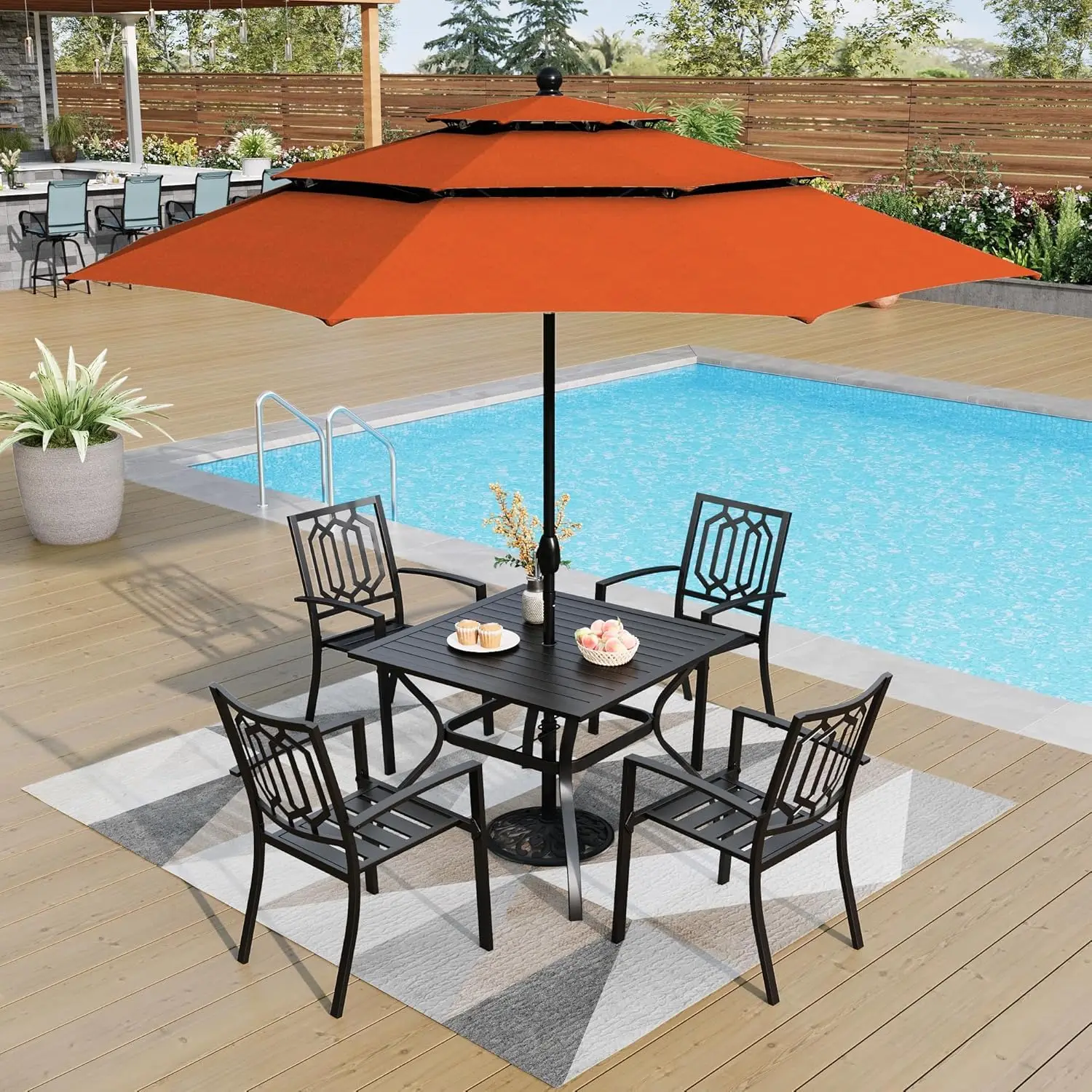 Stackable Patio Dining Chairs & Square Metal Table Outdoor Garden Furniture Set, Customized