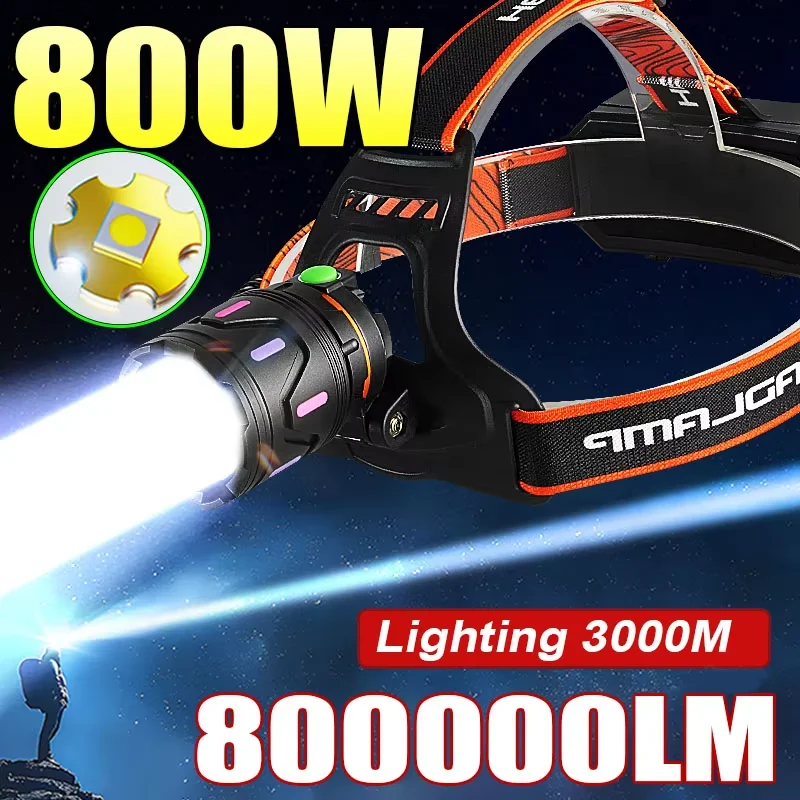 

800000LM Most Powerful Headlamp 18650 Rechargeable High Power LED Head Flashlight Fishing Head Lantern Professional Front Light