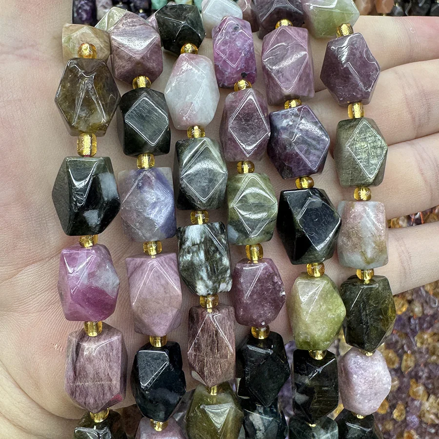 Natural Color Tourmaline Conformal Section Pink Crystal Lrregular Faceted Loose For Jewelry Making DIY Necklace Bracelet 15''