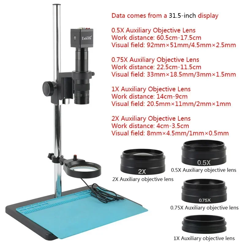 Ensemble de caméras de microscope vidéo industriel, objectif auxiliaire, HDMI, VGA, USB, 90X, 180X, 360X, 1080P, ino MP, 48MP, 0,5x2,0x1x0,75 x