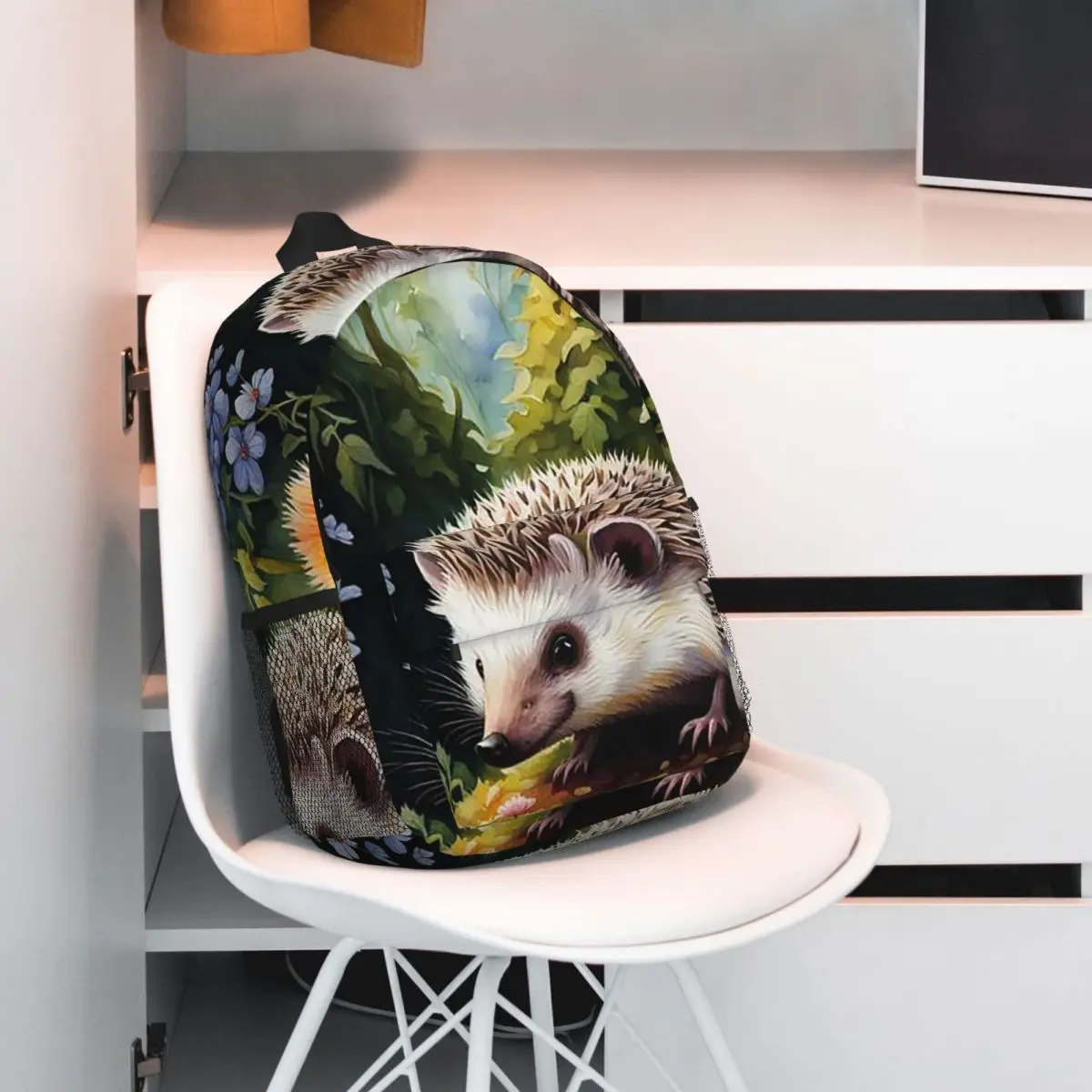 Hedgehog Floral Butterfly Realistic Art Backpack Student BookBag Children School Bag Laptop Shoulder Bags for Men Women