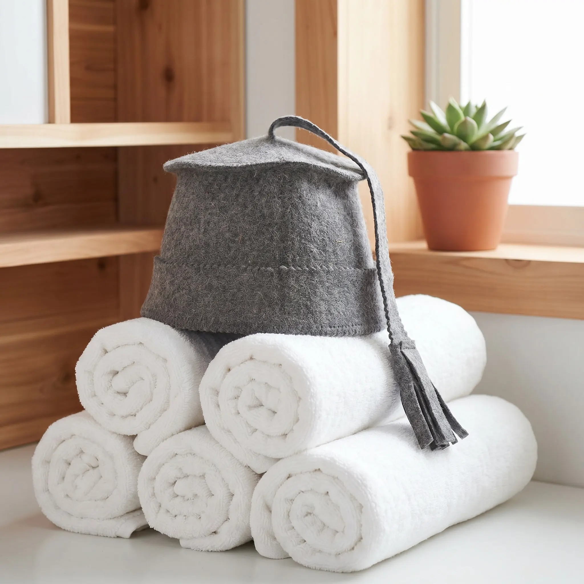 Natural Wool Sauna Hat Thick Felt Cap for Men Women Unisex Tassel Insulating Sauna Hair Protector Spa Steam Bathhouse Banya Grey