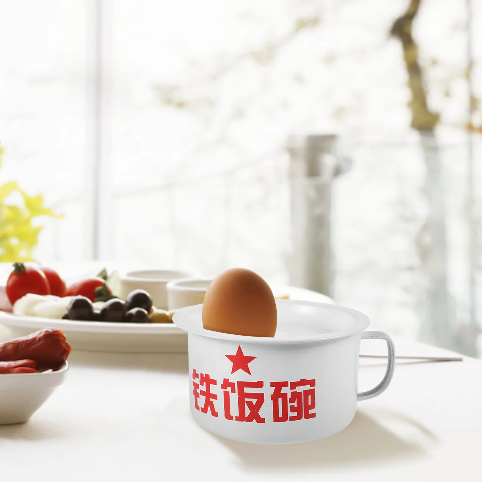 

Ramen Enamel With Noodle Bowl Handle Food Serving Bowl For Office Dorm Kitchen Household Tableware