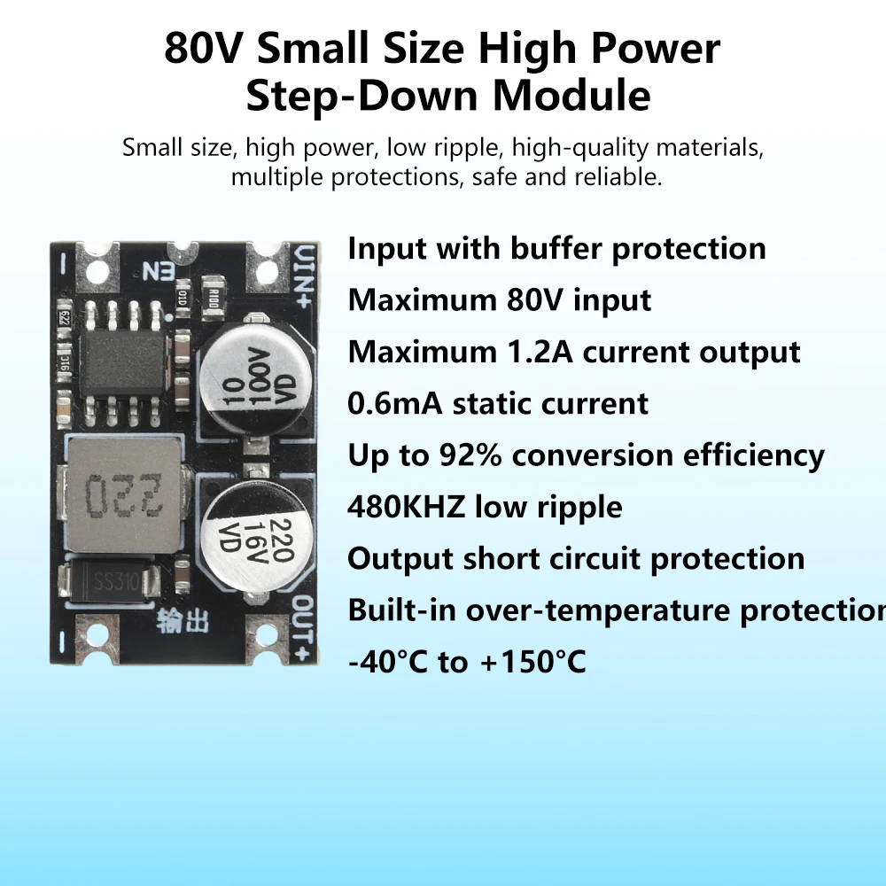 DC 6~80V bis 3,3/5/12V 1,2A Step-Down geregeltes Modul Hocheffiziente Konvertierung Stromversorgungsplatine mit geringer Welligkeit
